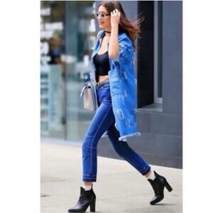 FRAME Le High Straight Jeans Whitway Wash Frayed Hem Blue Size 26